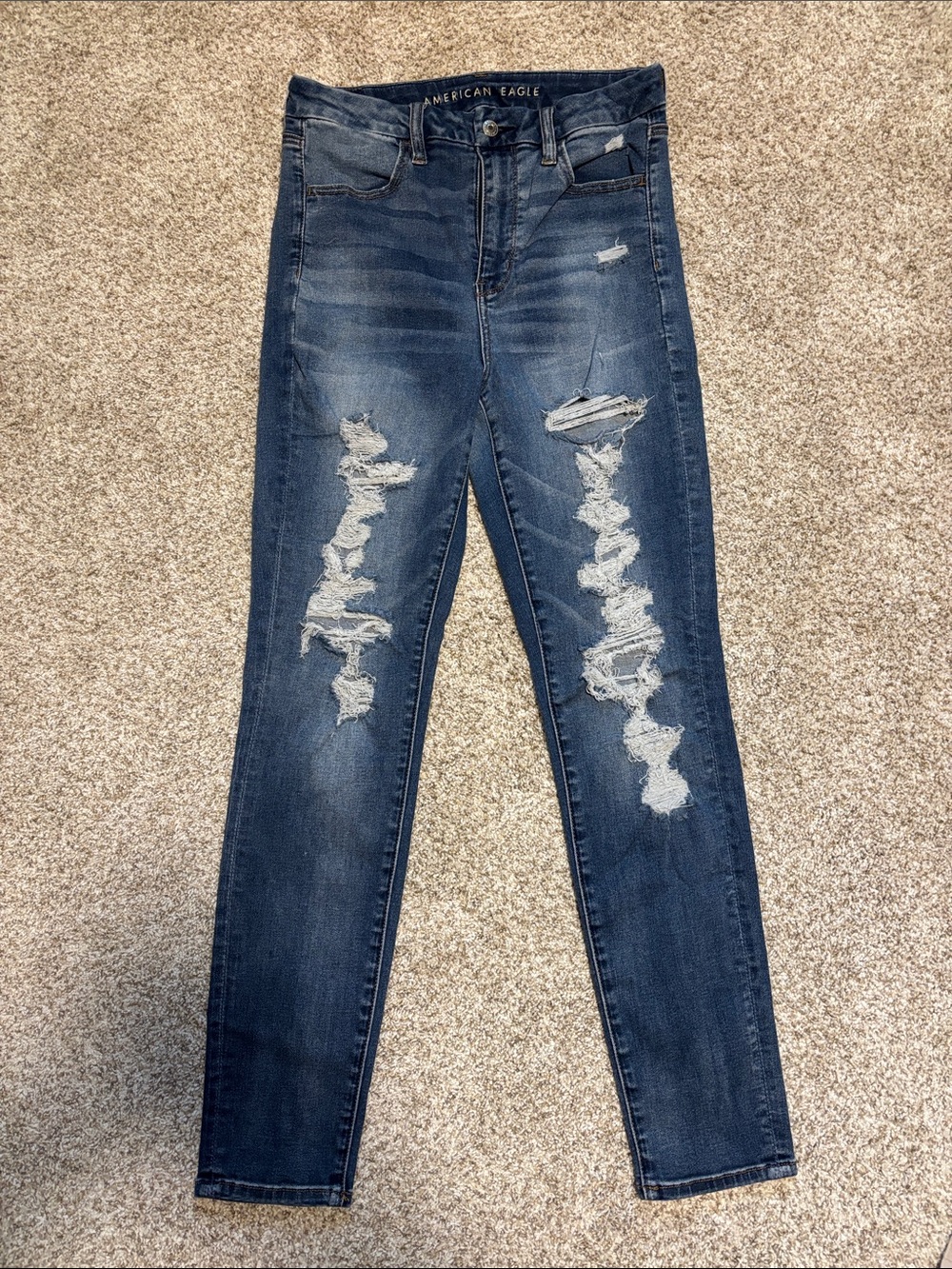 American Eagle Outfitters Women's Dark Blue Ripped Skinny Jeans